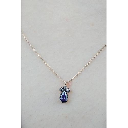14 Ayar Altın Mor Taşlı Rose Zincir Minimal Kolye