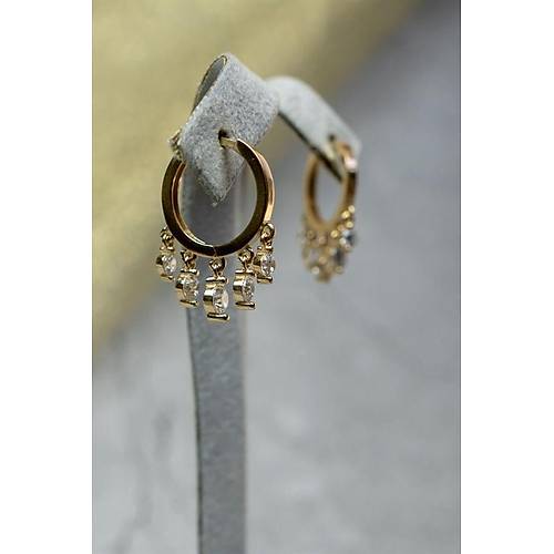 14 Ayar Altın Sallantı Taşlı Küpe