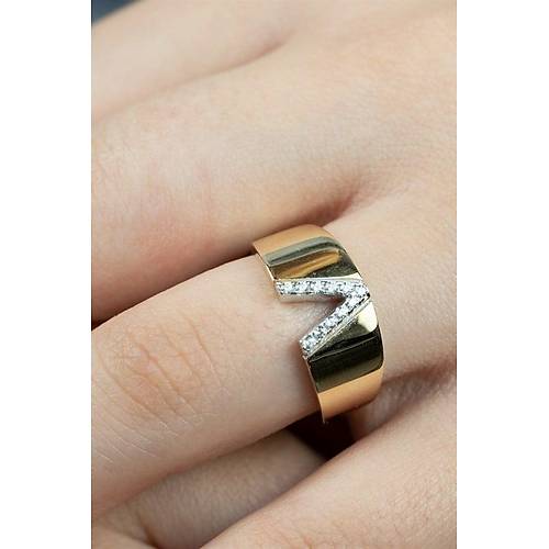 14 Ayar Altın Taşlı Harf Yüzük V