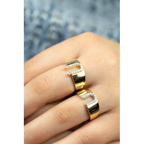 14 Ayar Altın Taşlı Harf Yüzük U