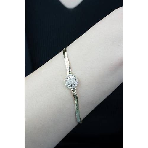 14 Ayar Altın Yuvarlak Baget Taşlı Spor Bileklik 5 gr