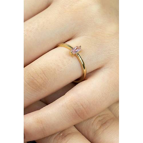 14 Ayar Altın Dikey Taşlı Eklem Yüzük Pembe