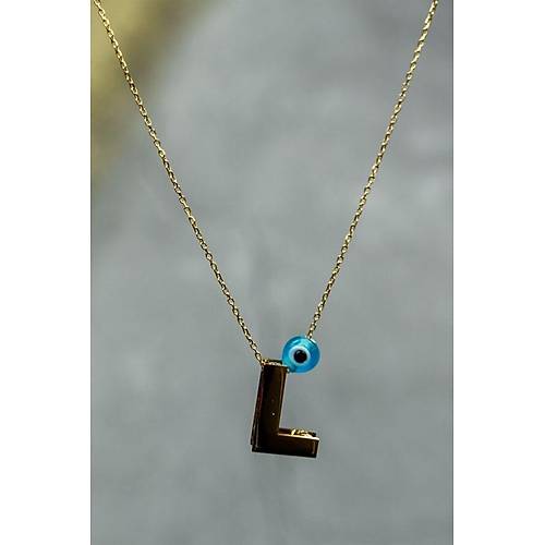 14 Ayar Altın İçi Doricalı Harf Kolye L Harfi