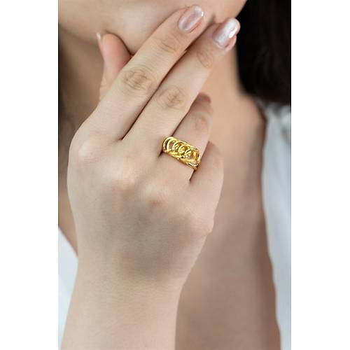 22 Ayar Altın Dallas Mat-Parlak Yüzük Orta Kalın