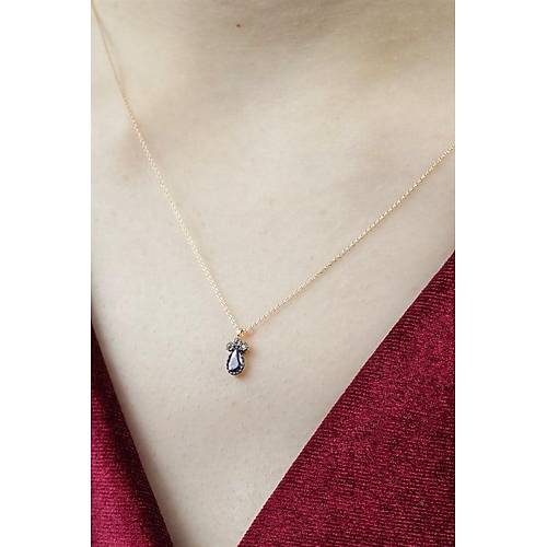 14 Ayar Altın Mor Taşlı Rose Zincir Minimal Kolye