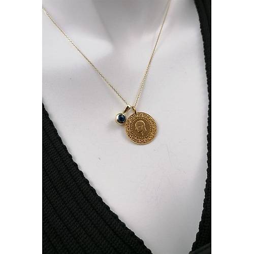 14 Ayar Altın Zincir 22 Ayar Çeyrek Altınlı Nazarlıklı Kolye