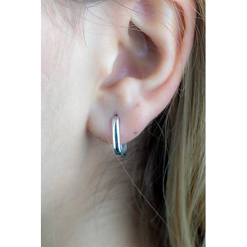 14 Ayar Altın Dikdörtgen Beyaz Altın Küpe