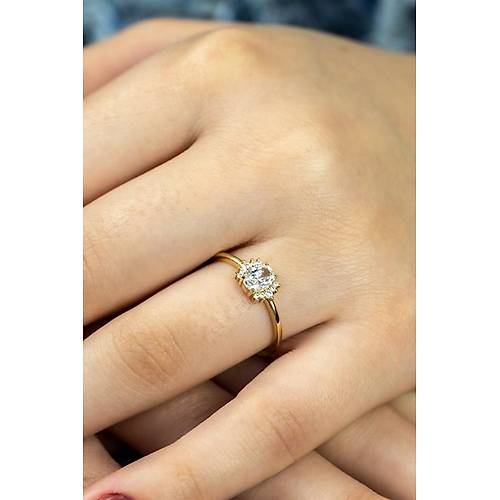 14 Ayar Altın Beyaz Renkli Taşlı Eklem Yüzük