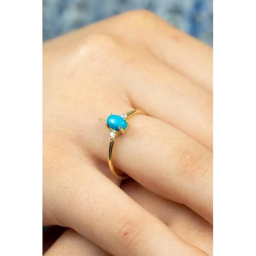 14 Ayar Altın Mini Firuze Taşlı Eklem Yüzük