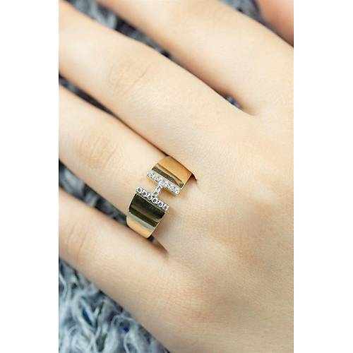 14 Ayar Altın Taşlı Harf Yüzük H