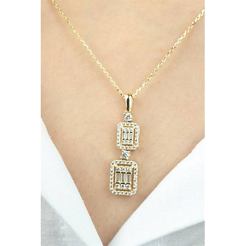 14 Ayar Altın Gold Çift Baget Taş Kolye