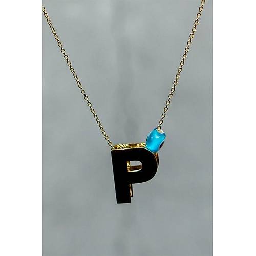 14 Ayar Altın İçi Doricalı Harf Kolye P Harfi