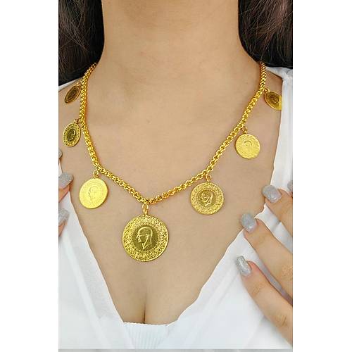 22 Ayar Yarım ve Çeyrek Altınlı Yedili Dizme Kolye