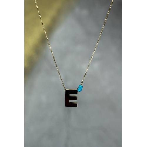 14 Ayar Altın İçi Doricalı Harf Kolye E Harfi