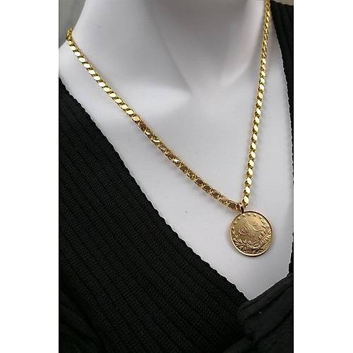 14 Ayar Altın Pul Zincir 22 Ayar Tam Reşatlı Kolye