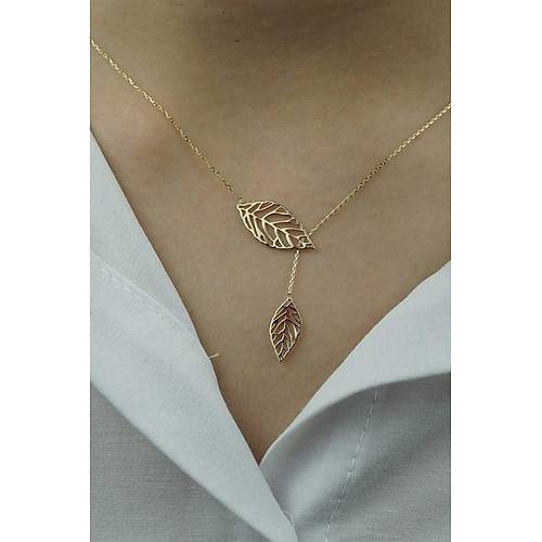 14 Ayar Altın Yaprak Kolye