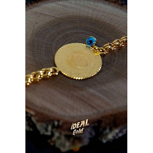 22 Ayar Yarım Altın Nazarlıklı Çift Sıra Altın Kulp Bileklik