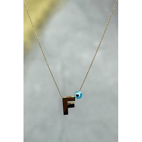 14 Ayar Altın İçi Doricalı Harf Kolye F Harfi