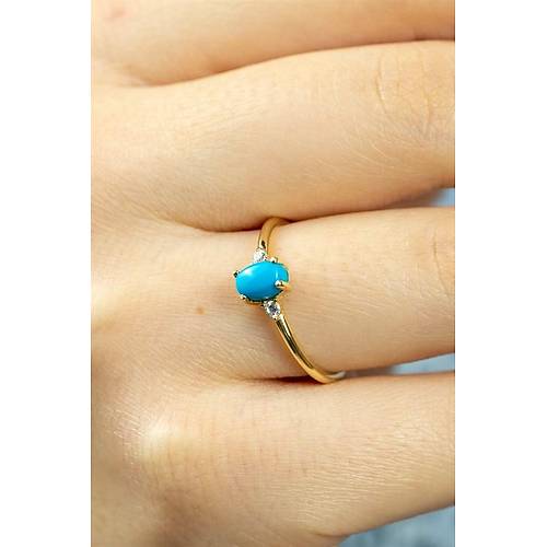14 Ayar Altın Mini Firuze Taşlı Eklem Yüzük