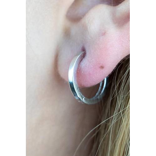 14 Ayar Beyaz Altın Gizli Kilit Halka Küpe