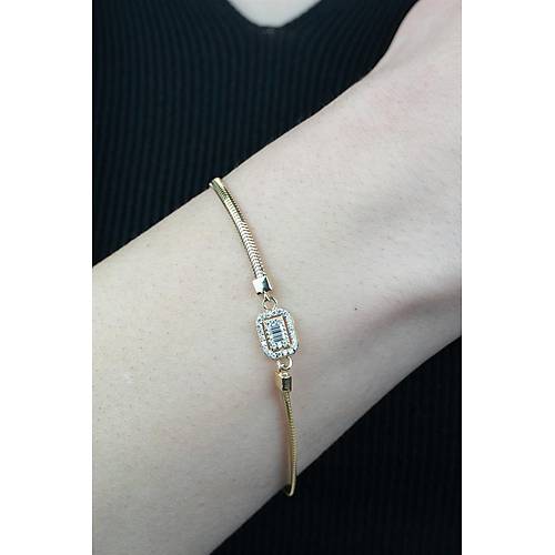 14 Ayar Altın Baget Taşlı İtalyan Bileklik