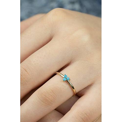 14 Ayar Altın Mini Damla Firuze Taşlı Eklem Yüzük