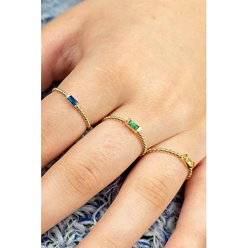 14 Ayar Altın Yatay Taşlı Eklem Yüzük Mavi