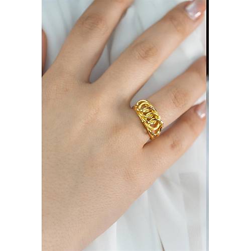 22 Ayar Altın Dallas Mat-Parlak Yüzük Orta Kalın