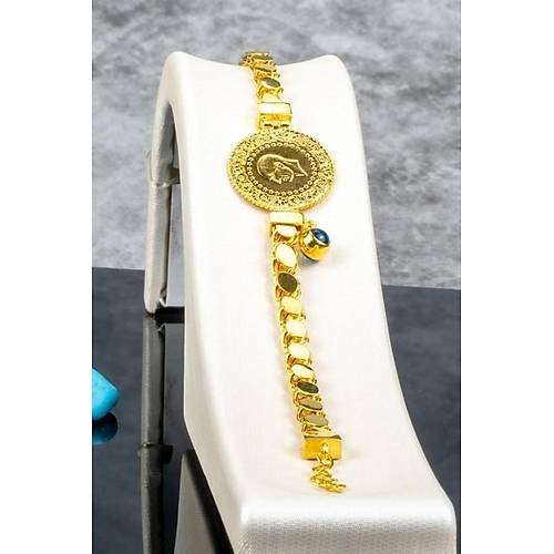 22 Ayar Çeyrekli Pul Arpa Zincir Nazarlıklı Bileklik