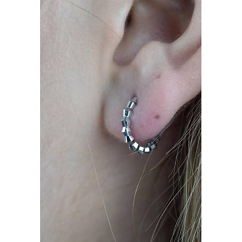 14 Ayar Beyaz Altın Mini Boy Tırtık Küpe