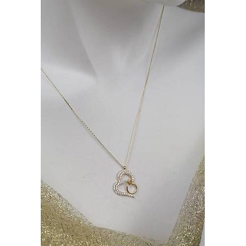 14 Ayar Altın Kalp Yüzük Taşlı Kolye 2 gr