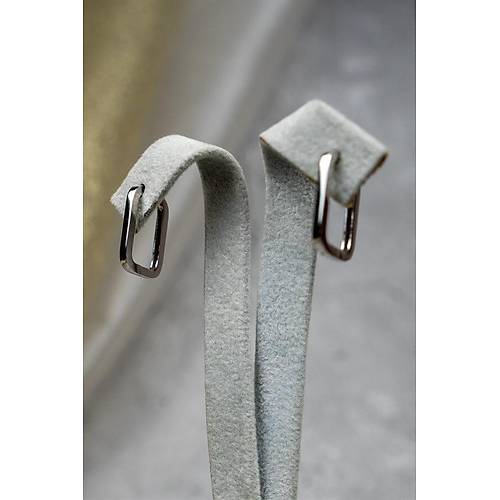 14 Ayar Beyaz Altın Dikdörtgen Kesim Taşsız Küpe