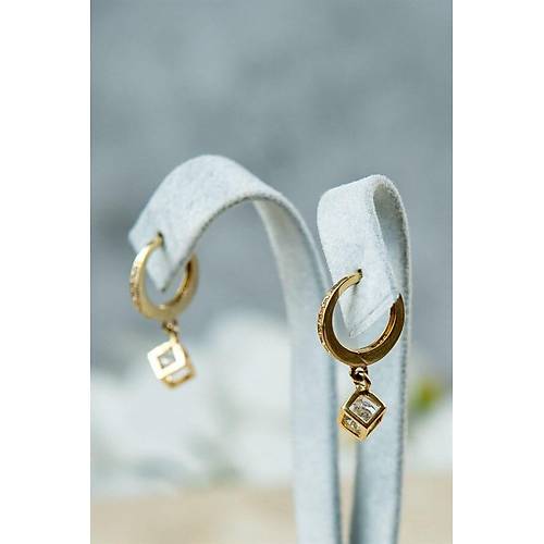 14 Ayar Altın Sallantı Halka Küp Taşlı Küpe