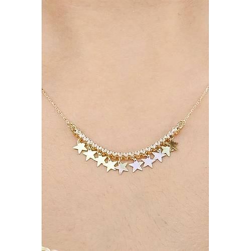 14 Ayar Altın Taşlı Mini Yıldız Kolye