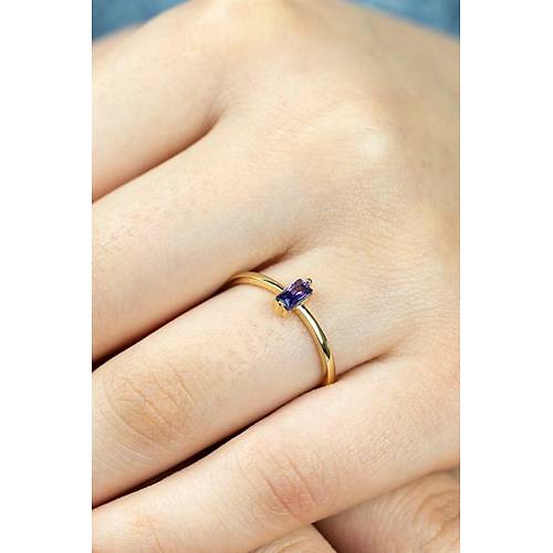 14 Ayar Altın Dikey Taşlı Eklem Yüzük Mor