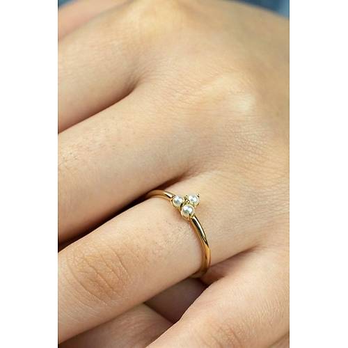 14 Ayar Altın Mini Damla İnci Taşlı Eklem Yüzük