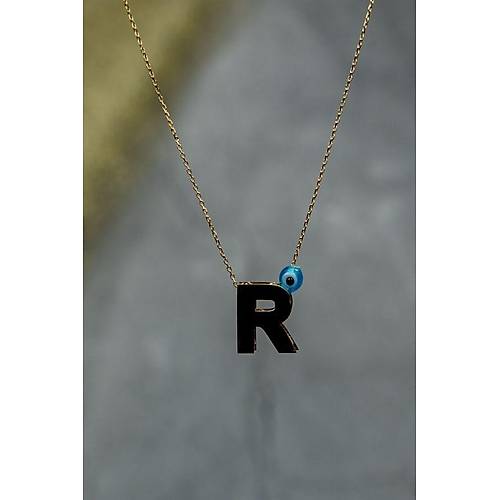14 Ayar Altın İçi Doricalı Harf Kolye R Harfi