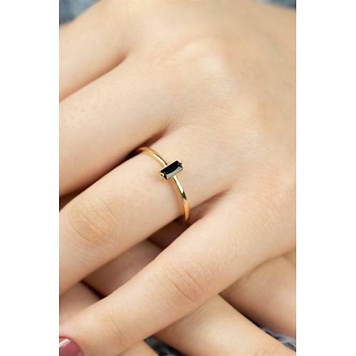 14 Ayar Altın Dikey Taşlı Eklem Yüzük Siyah