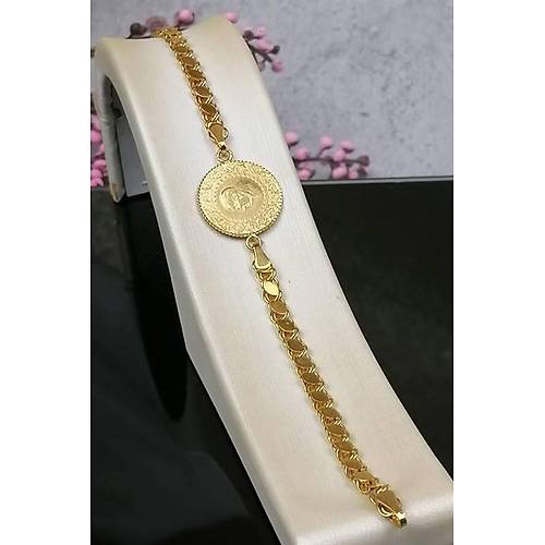 22 Ayar Çeyrek Altınlı Pul Zincir Kulp Bileklik