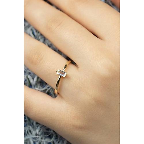 14 Ayar Altın Dikey Taşlı Eklem Yüzük Beyaz