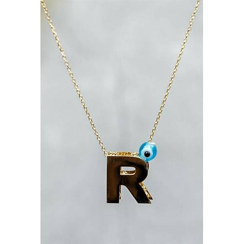 14 Ayar Altın İçi Doricalı Harf Kolye R Harfi