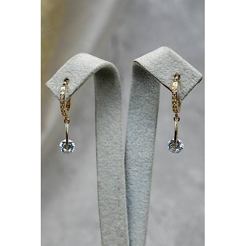 14 Ayar Altın Tek Taş Halka Küpe