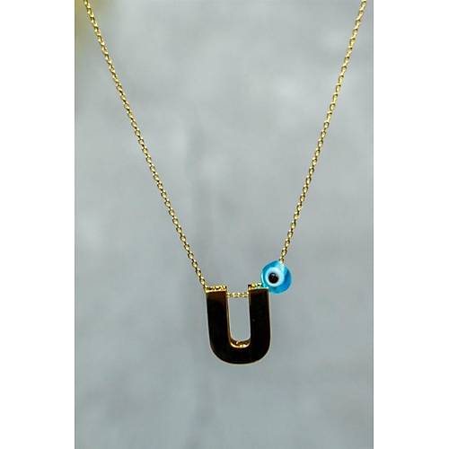 14 Ayar Altın İçi Doricalı U Harfli Kolye