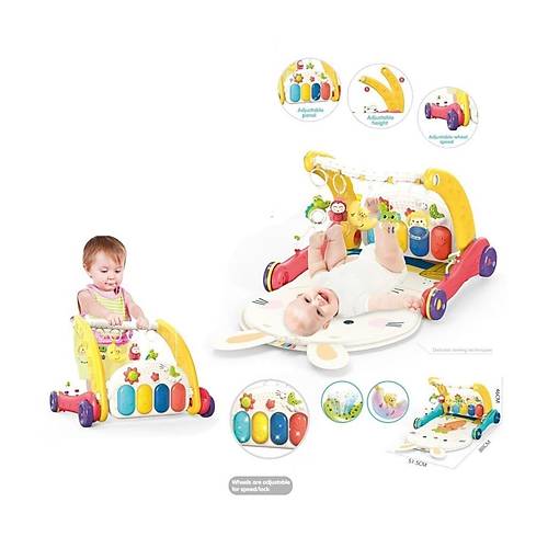 BIB6016- Vardem Piyanolu Bebek Y�r�teci ve Tav�an Desenli K�rm�z� Oyun Hal�s�  2 in 1