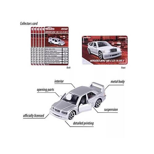 Majorette Vintage Metal Diecast Gri Mercedes Benz 190 E 2.5-16 Evo II