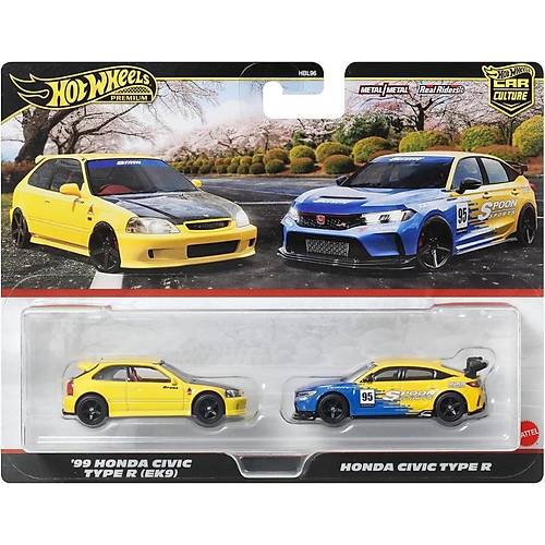 1:64 Hot Wheels Premium Car Culture 2'li Paket 99 HONDA CIVIC TYPE R (EK9)  & HONDA CIVIC TYPE R HBL96 - JBL00