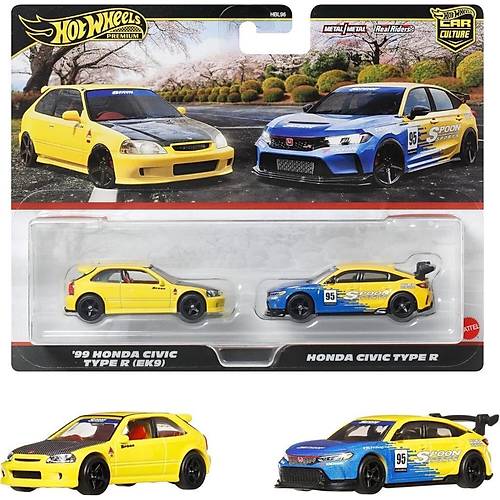 1:64 Hot Wheels Premium Car Culture 2'li Paket 99 HONDA CIVIC TYPE R (EK9)  & HONDA CIVIC TYPE R HBL96 - JBL00