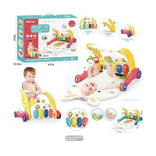 BIB6016- Vardem Piyanolu Bebek Y�r�teci ve Tav�an Desenli K�rm�z� Oyun Hal�s�  2 in 1