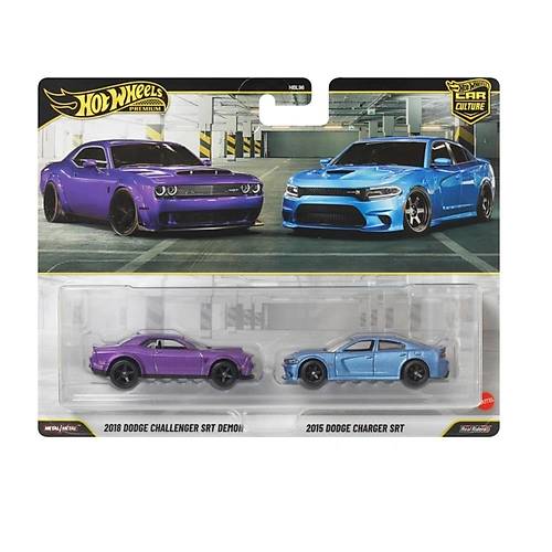 1:64 Hot Wheels Premium Car Culture 2'li Paket 2018 DODGE CHALLENGER SRT DEMON - 2015 DODGE CHARGER SRT HBL96 - JHW47 