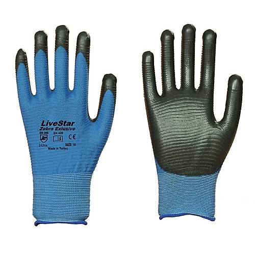 Livestar Zebra Nitril Eldiven Mavi Siyah